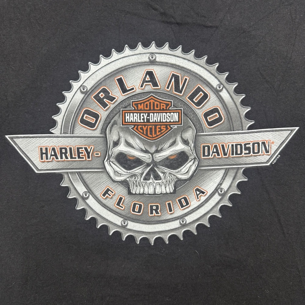 Harley-Davidson Shirt Mens Medium Black Skull Orlando Florida Biker Graphic Tee
